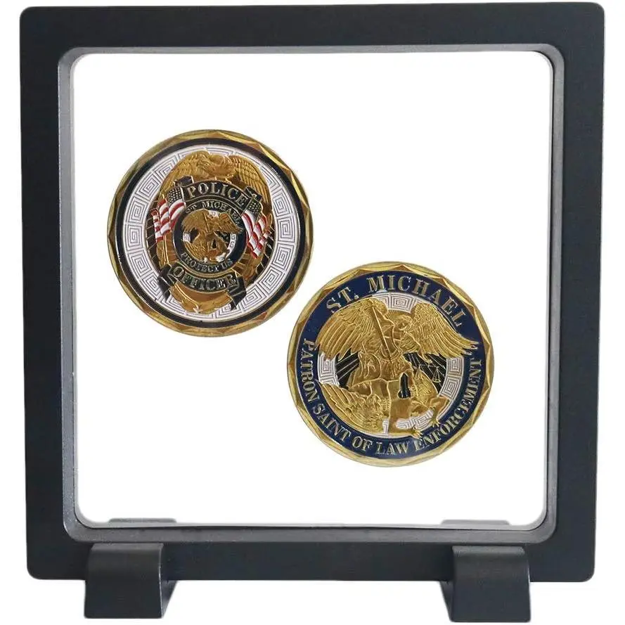 Display Frame, Clear  Floating Holder, Small Shadow Box for Medal,  Medallions, , Black, 4.3"x4.3"x0.8"