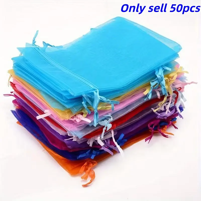 50pcs Colorful Drawstring Mesh Pouches, Lightweight Breathable, Ideal for Jewelry, Candy, Small Gifts, Dust-Proof, Portable, Perfect for Gift Wrapping Supplies, Gift Wrapping and Travel