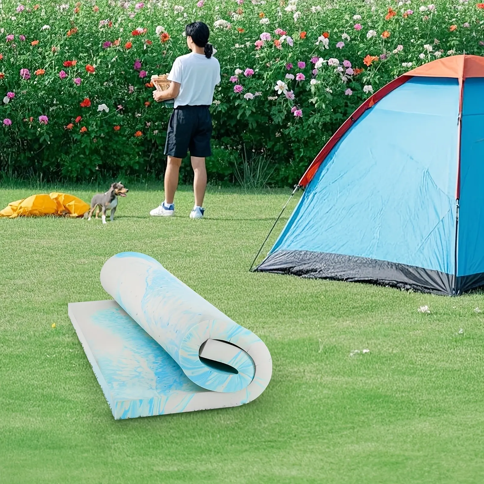 2-Person MCQ High-Density Memory Foam Sleeping Pad, 2/3-Inch Thick, Ventilated Rectangle Camping Cushion with Pressure Relief, Strong Support, Slow Rebound - Ideal for Outdoor, RV, Patio - Fits Multiple Festivals