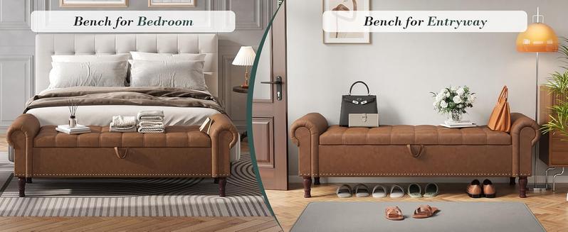 Apicizon 60”Ottoman with Storage, Queen Size End of Bed Storage Bench with Tufted Button, Upholstered Sitting Bench for Front Door Entrance,Bedroom