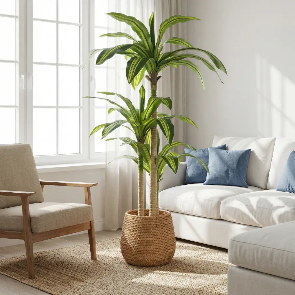 5FT Artificial Dracaena Tree with Black Plastic Pot, Faux Tropical Indoor Plant, Realistic Fake Palm Tree Decor, Low Maintenance Greenery for Home Office Living Room Bedroom Corner Floor Decoration, Modern Botanical Accent Plant 1PC Set