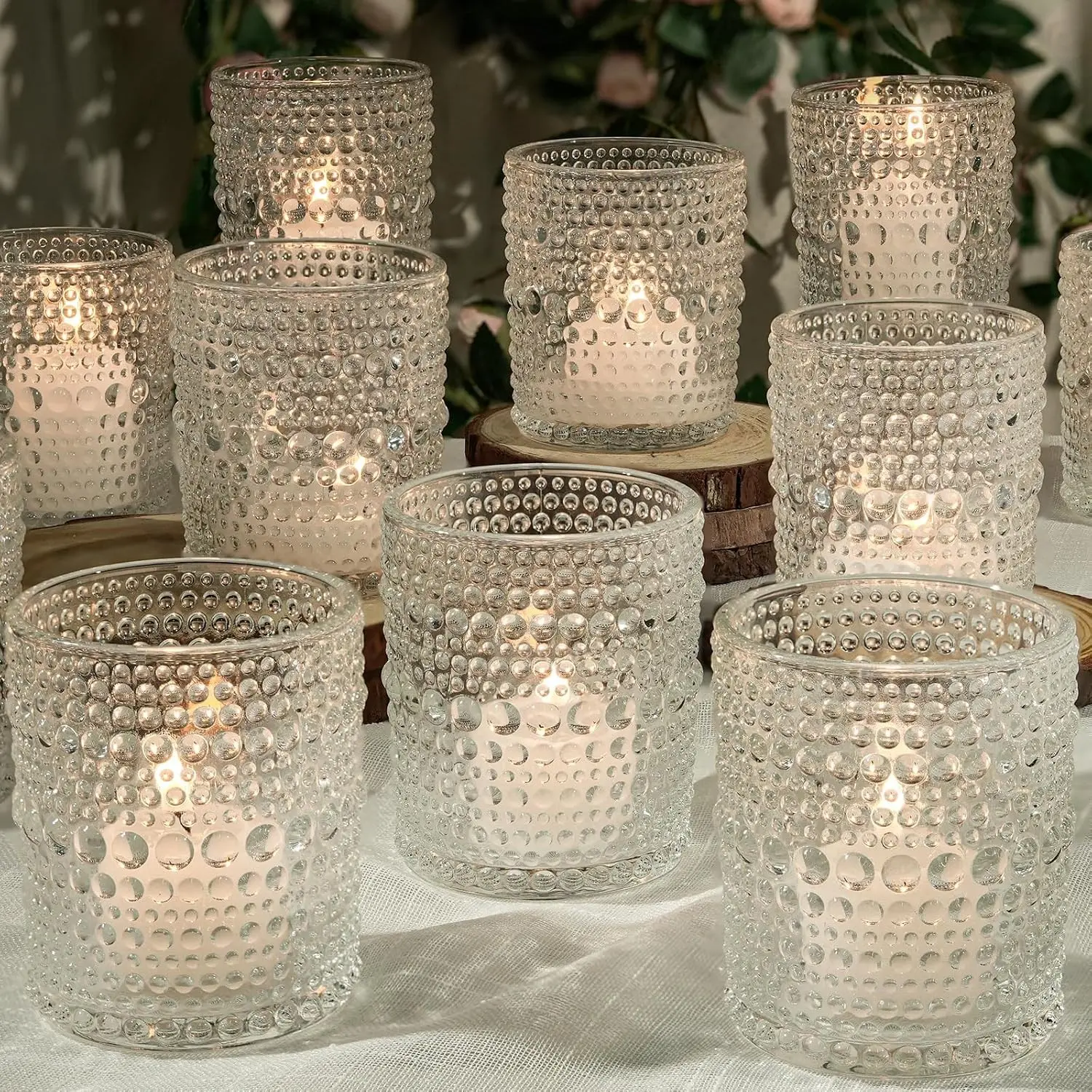 12 PCS Large Clear Glass Votive Candle Holders, 2.7" x 3.5" Bulk Tea Light Candle Holders for DIY Wax Pouring, Wedding Table Decor, Christmas & Thanksgiving Decorations