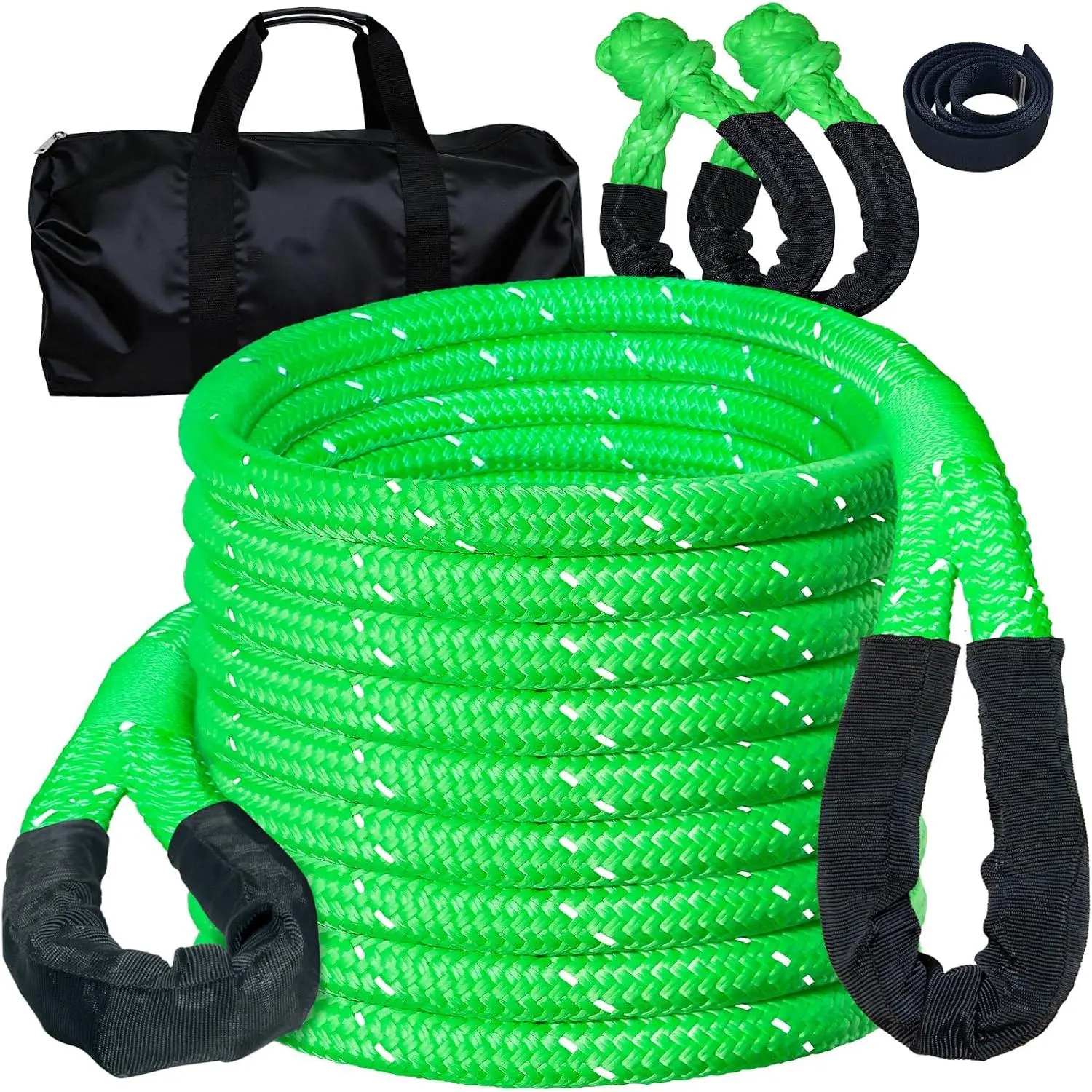 Kinetic Recovery Tow Rope Kit - 35% Stretch, 5/8inch x 20ft 38000lb Breaking Strength Tow  with 2 Soft Shackles for Safe Off-Road Vehicle Recovery of Jeep, Truck, SUV, UTV, ATV snatch strap