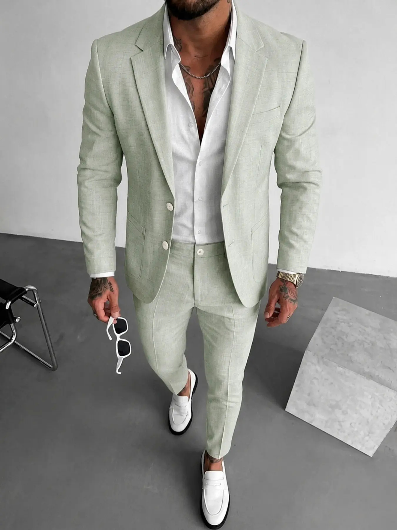 Men's Italian Style Two-Piece Suit Set, Casual Suits, Slim Fit Two-Button Blazer, Nine-Quarter Cone Pants, Anti-Wrinkle Fabric, Stylish Casual Business Wear