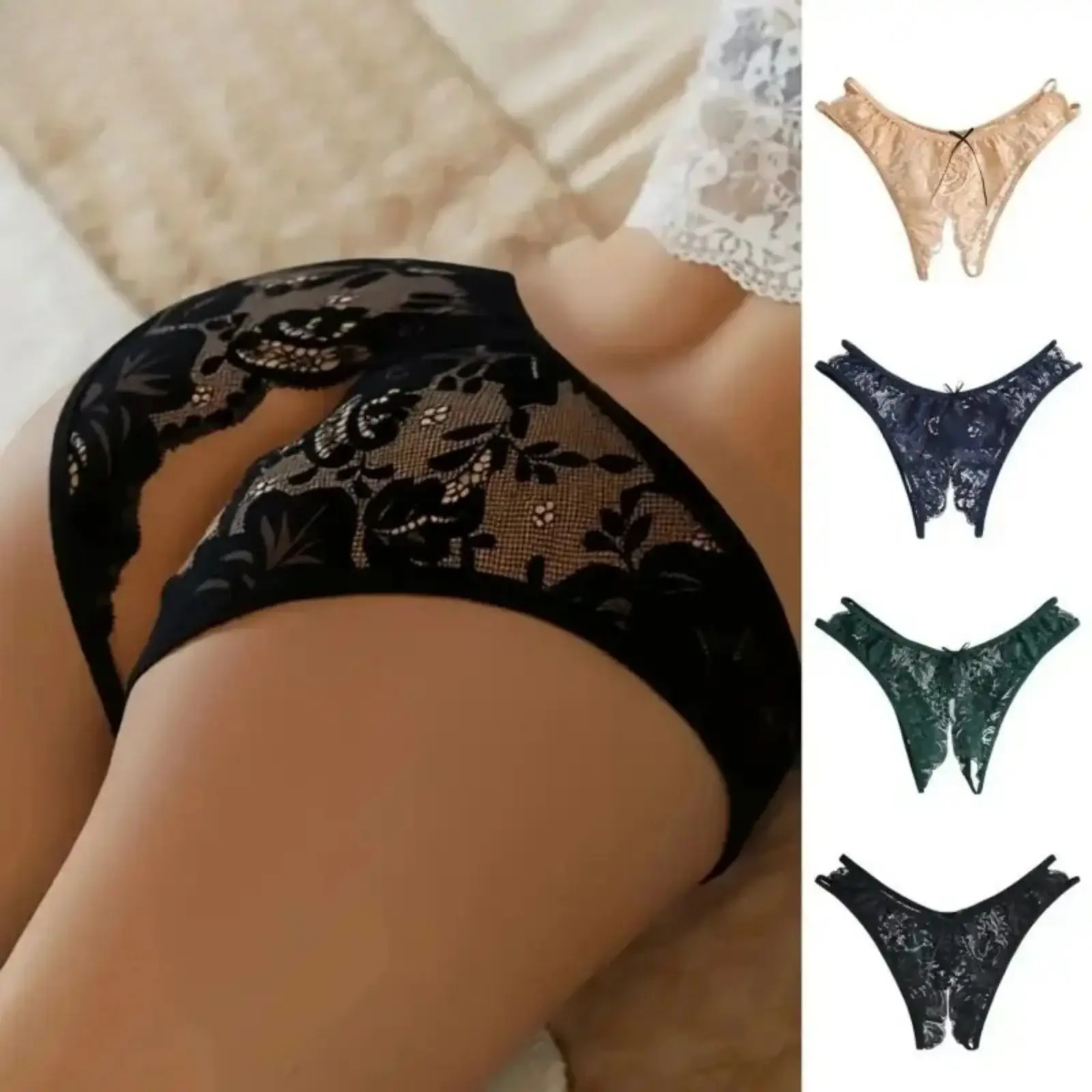 4 Pcs Mixed Print Open Crotch Brief Panties for Women, Soft Stretch Figure-Flattering Lingerie Undies, Comfort Intimates For Indoor Lounging Spring Daily Home Relax Casual Wear tiktokshopbacktoschool