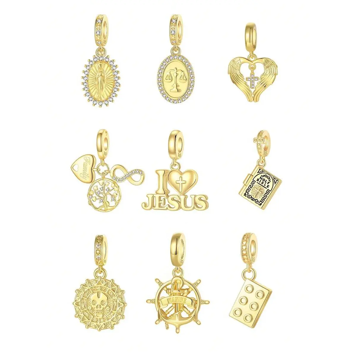 Gold Religious Charms For Bracelets Cross Virgin Mary Jesus Anchor Animal Pendant DIY Jewelry Necklace