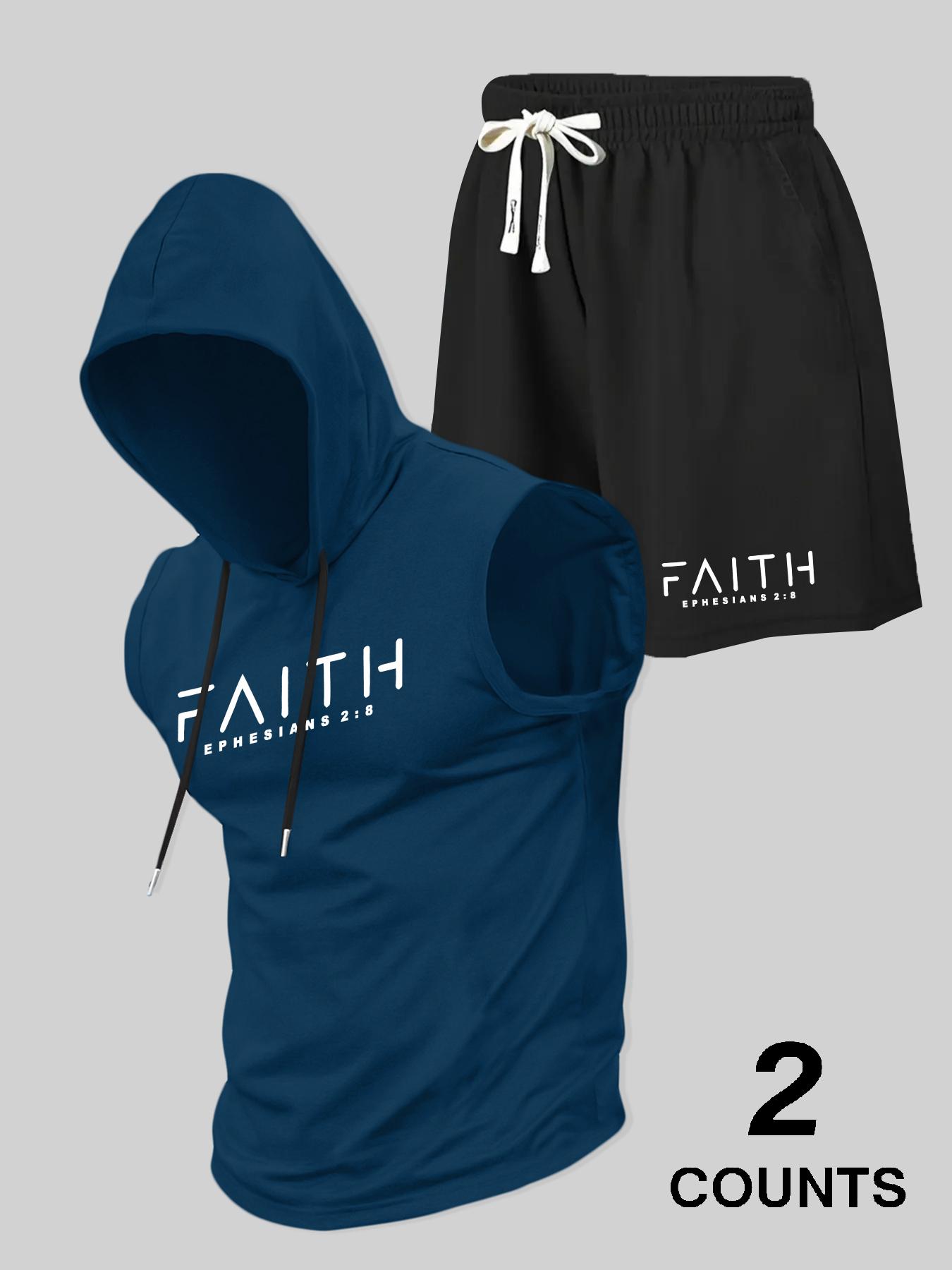 Two-Piece Set Men's Hooded Vest & Shorts, Regular Fit Sleeveless Top & Shorts, Casual Summer Outfits Clothes Set for Men