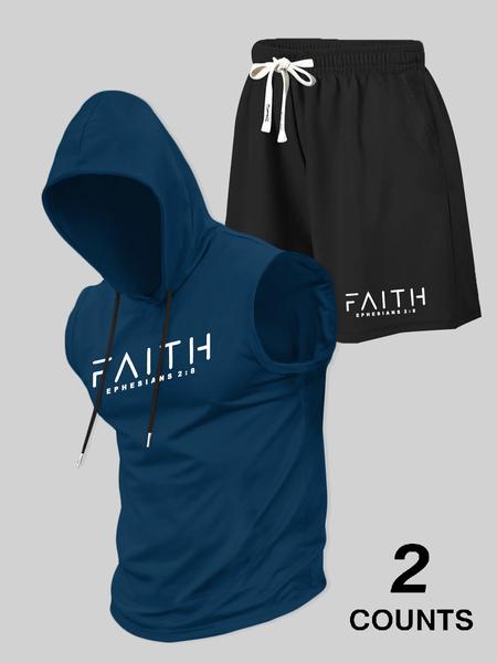 Two-Piece Set Men's Hooded Vest & Shorts, Regular Fit Sleeveless Top & Shorts, Casual Summer Outfits Clothes Set for Men