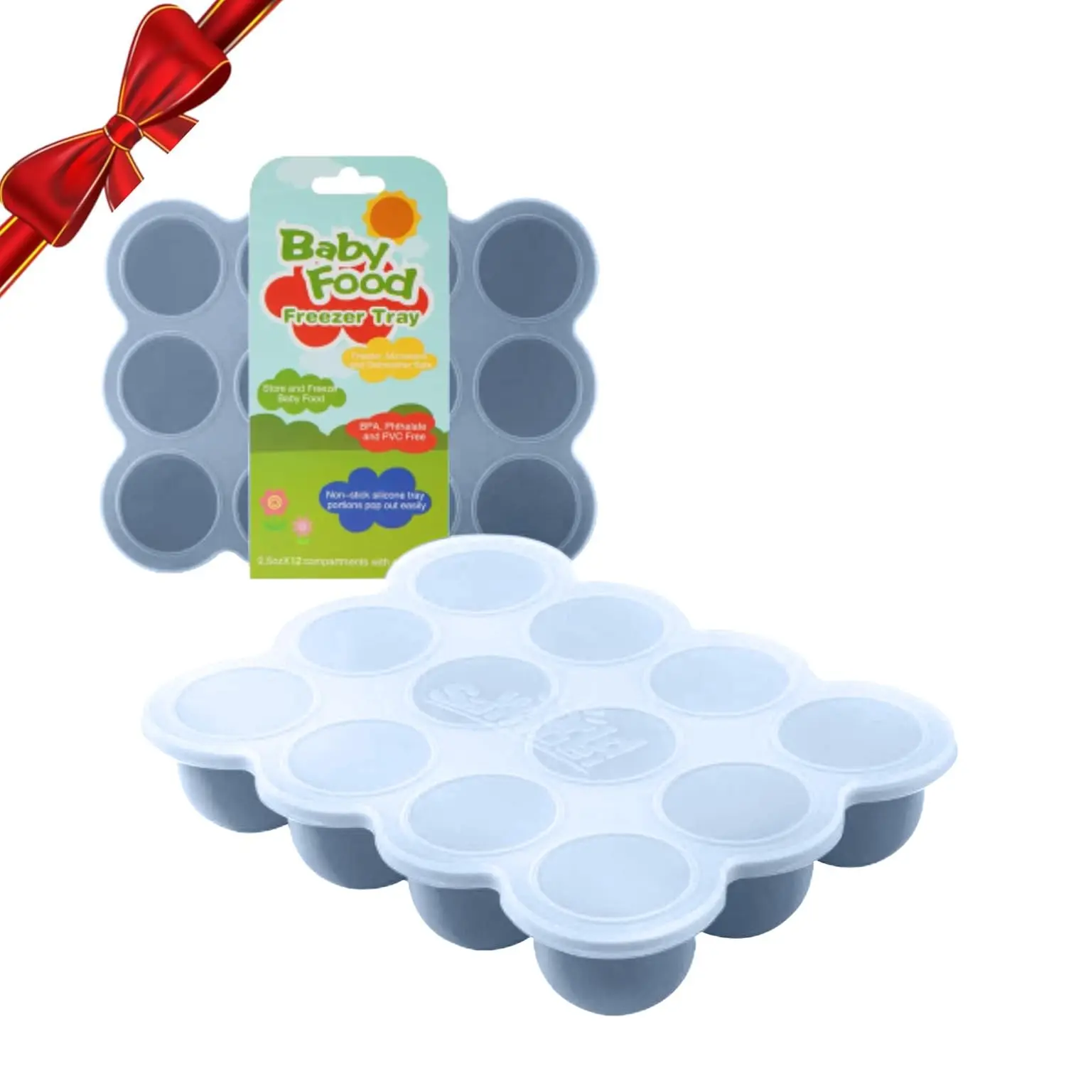 BPA-Free Silicone Baby Food Storage Container - 12 Portions x 2.5oz Freezer Tray with Clip-On Lid, Breast Milk Safe for Homemade Purees, Navy Blue