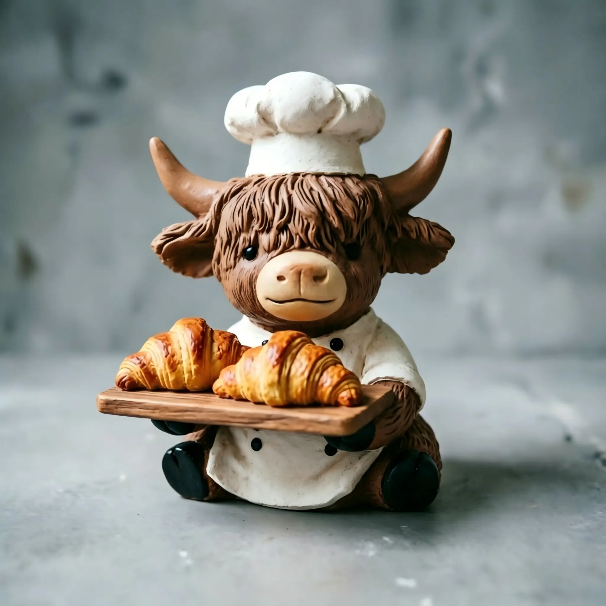 Highland Cow Baker Resin Ornament, Cute Horned Baker Desktop Decor, Creative Home Baking Theme Mini Decoration, Unique Kitchen Accent, Resin Animal Ornaments, Decorations And Ornaments