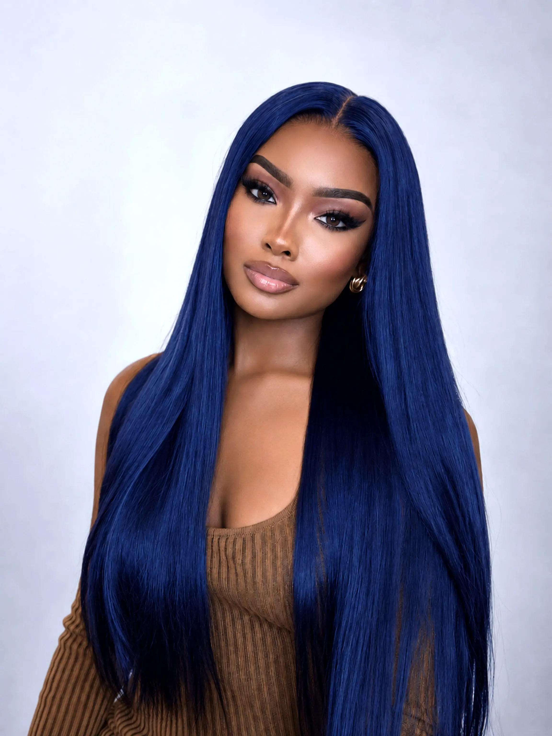 Midnight Royal Blue Straight 13x4 Lace Front Human Hair Wigs for Women 180% Density Pre Plucked Sapphire Blue Straight Lace Frontal Wig Soft Smooth Heat Resistant Long Silky Dark Blue Wig for Party Birthday Vacation Cosplay Everyday Wear 26-32 Inch