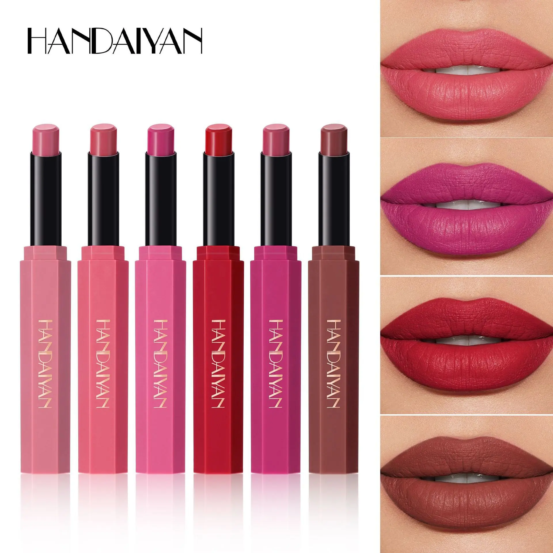 Matte lipstick, simple lipstick, 6-color lip makeup, matte finish
