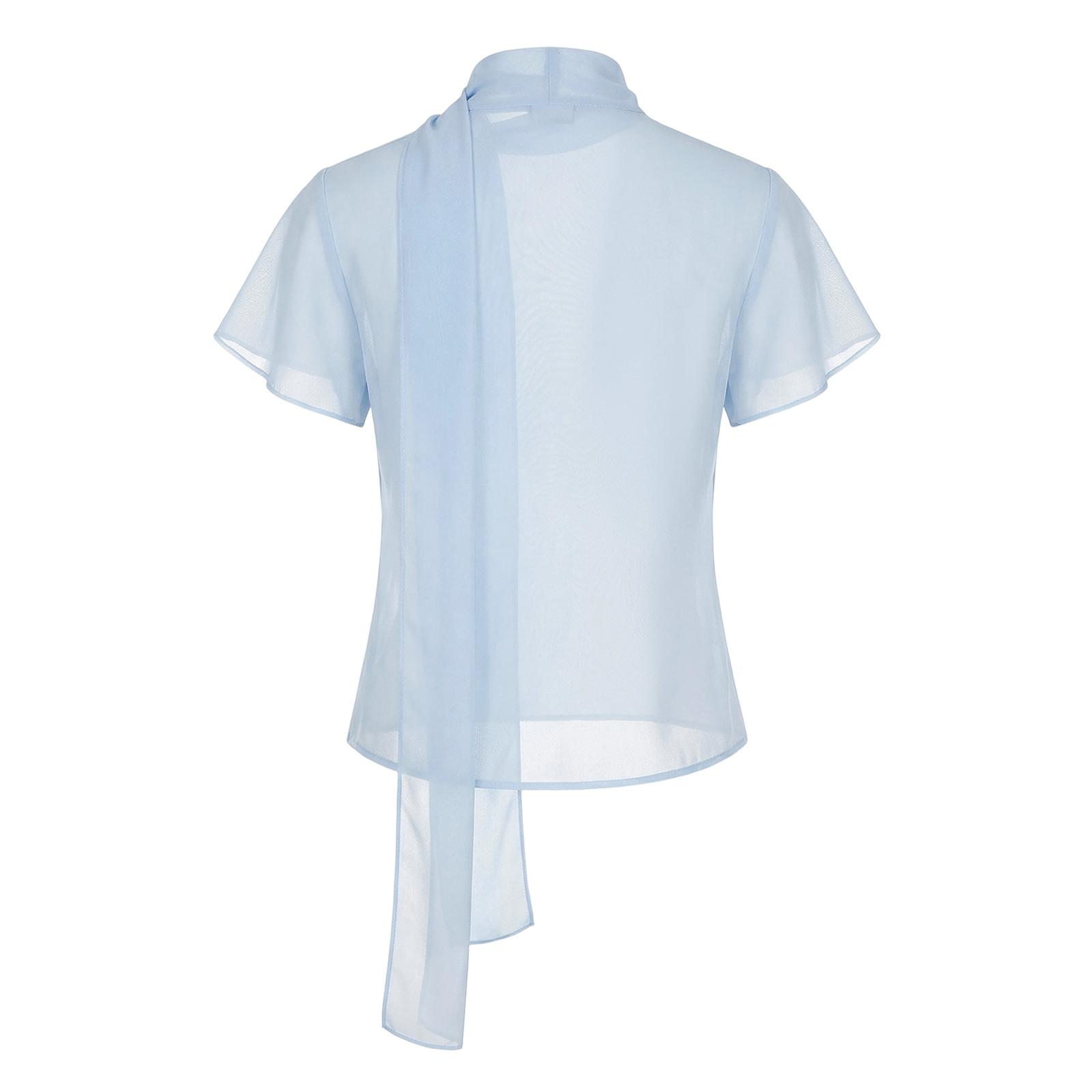 Women Summer T-Shirt Casual Sheer V-Neck Flutter Sleeves Tops with Scarf for Streetwear Aesthetic Grunge Clothes