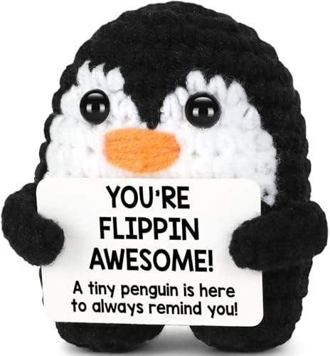 Positive Crochet Penguin, Mini Funny Inspirational Emotional Support Gift, Perfect for Galentines, Valentines Day, Birthdays & Holiday Surprises, Cute Handmade Stuffed Present for Women, Teens, Friends & Family to Bring Joy and Encouragement