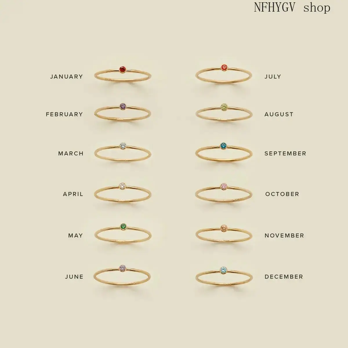 Women's New 12-Month Birthstone Ring, Plain Band With Inlaid Birthstones For April, August, September And October, Anti-Fade Dainty Jewelry For Daily Matching And Meaningful Gift Giving
