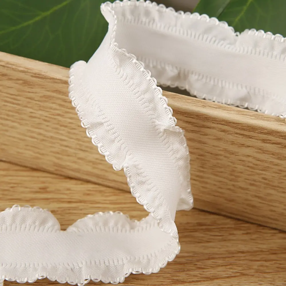 Ruffled Ribbon DIY Bow Hair Accessory, Floral Trim Dress Accent, Satin Tape, Wavy Dual-Sided Skirt Edge Ribbon