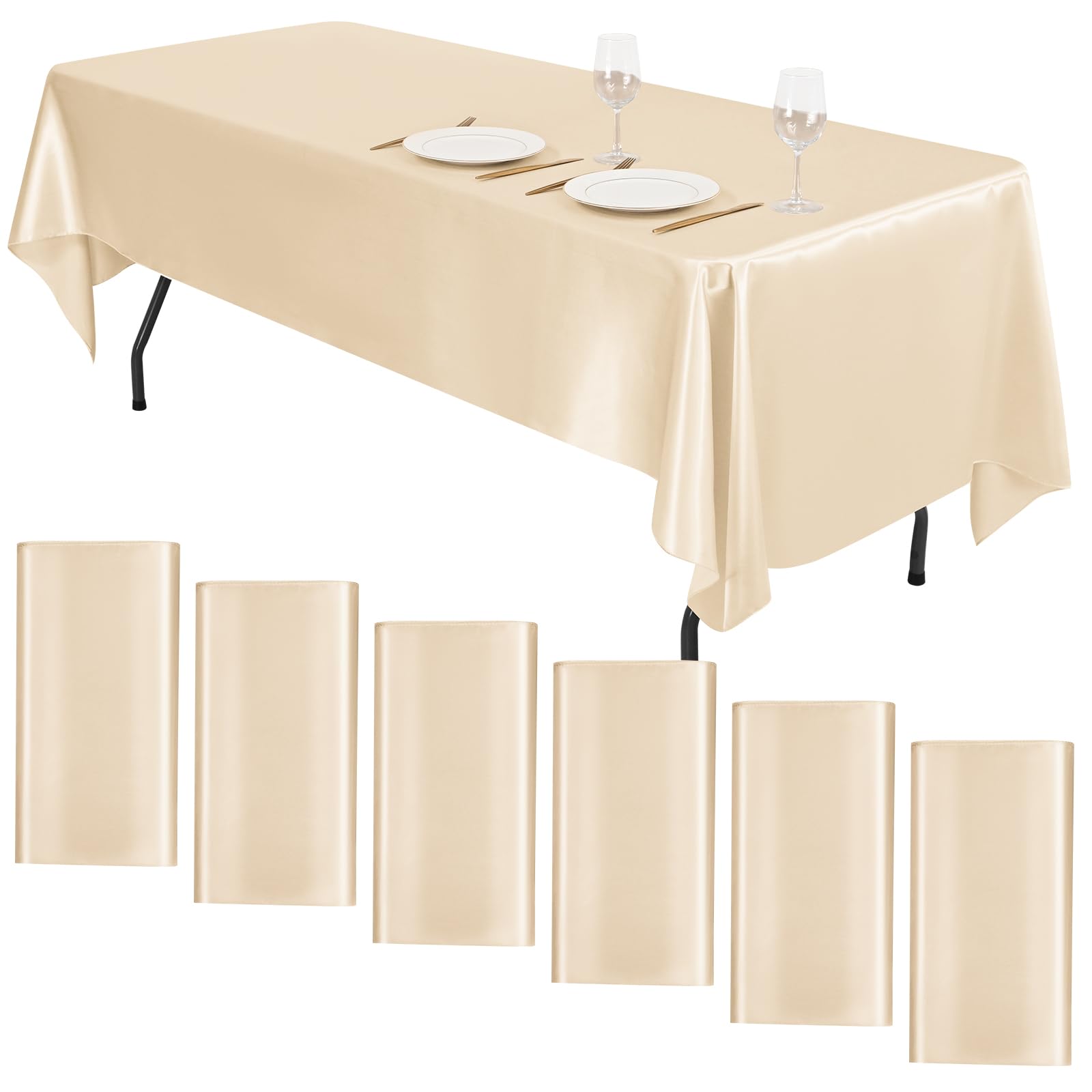 6 10 Packs Satin Tablecloth Rectangular Tablecloths 57x108 Inch, Overlay Satin Table Cover Bright Silk Tablecloth Smooth Fabric Table Decoration for Wedding Party Banquet Events