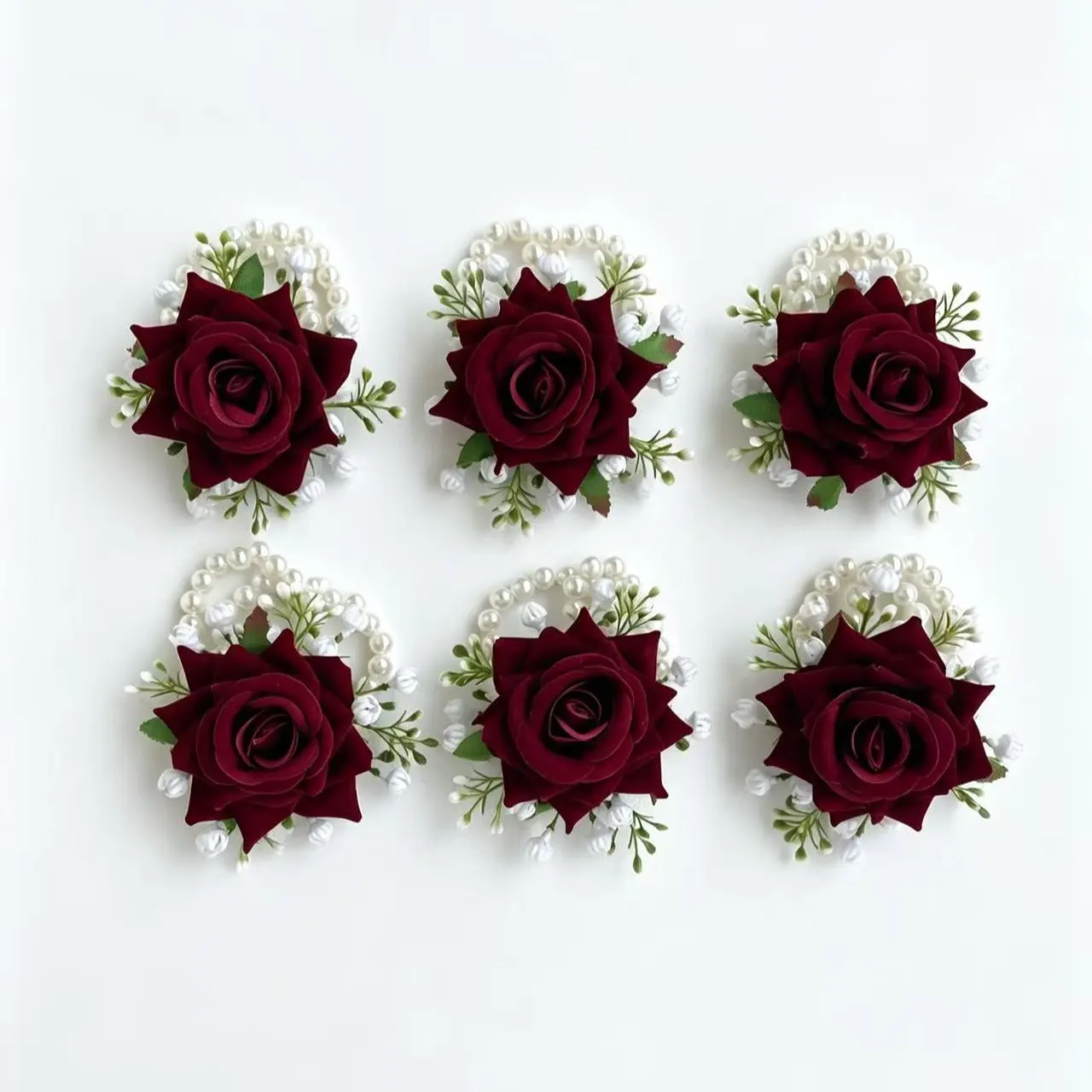 6 Pcs Vintage Rose Pearl Wrist Corsage,  Faux Rose Bridal Bridesmaid Wrist Flower, Artificial Flower Bracelet for Wedding Prom Party Decor