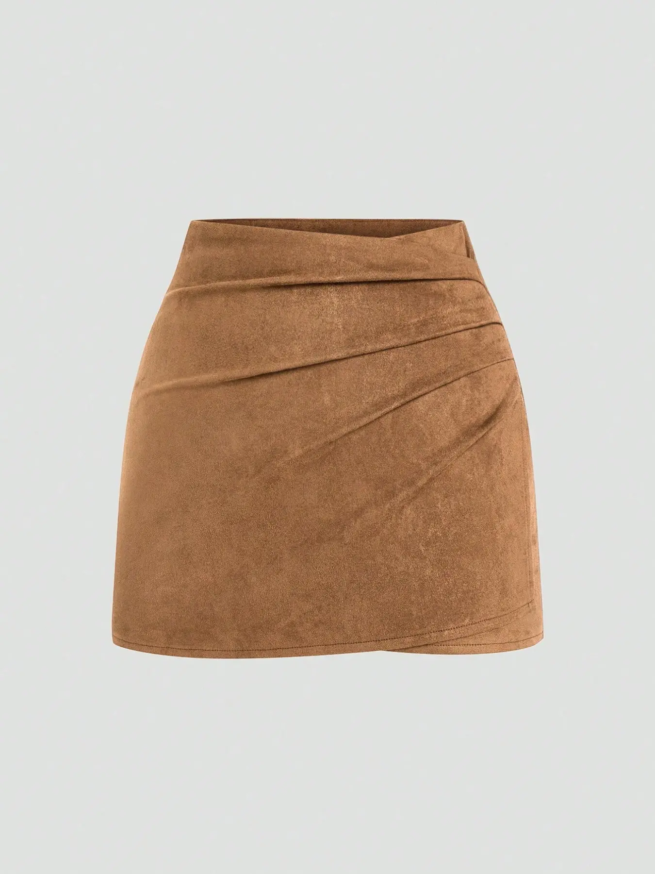 Asymmetrical Zipper Decorative Short Skirt, Suede Pleated Office Wear, Simple Style for Autumn Winter, Women's Fashion
