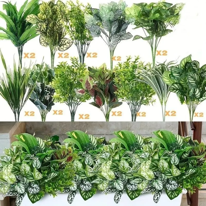 New 24-flower spring artificial flower plants, Artificial flower arrangement, suitable for outdoor garden decoration, UV-resistant synthetic plants, plastic green plants