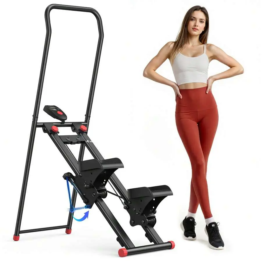 Stair Stepper For Home Gym Exercise, New Version Stairmaster For Full-Body Workout, Compact Folding Stair Climber With Extended Step Range, Adjustable Handlebar/Pedal