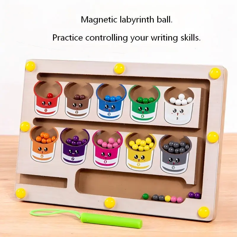 Magnetic Ball Rolling Toy, Vibrant Colors for Color Recognition, Fun Pen Game, Enhances Fine Motor Skills and Hand-Eye Coordination