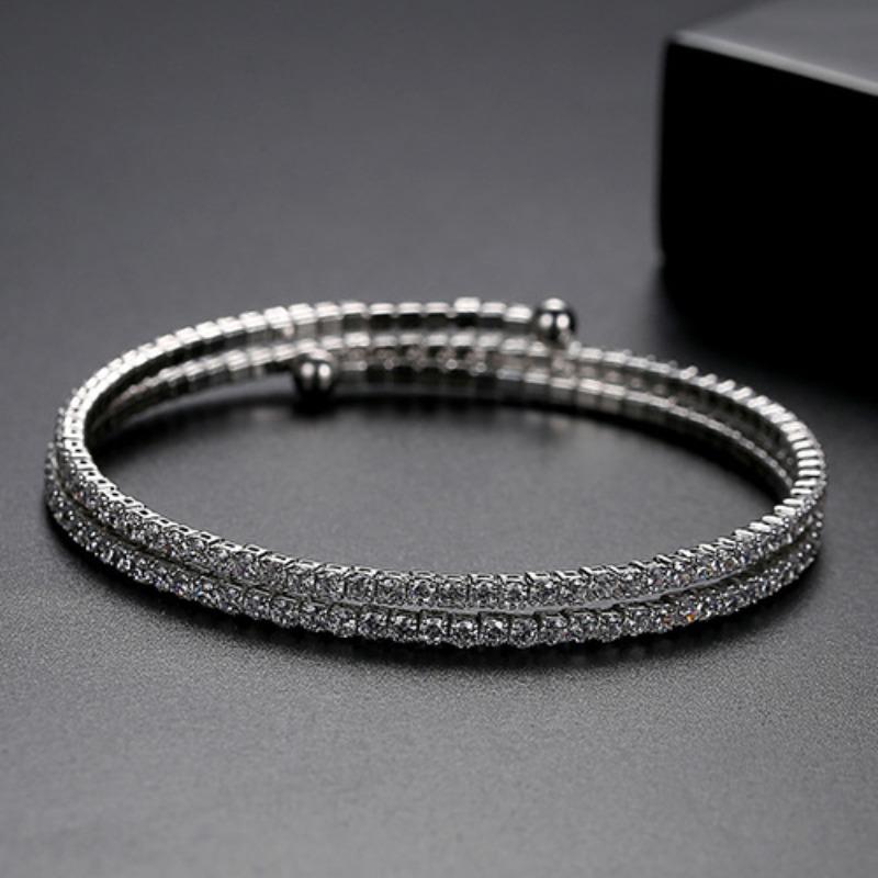 Elastic Copper 14K Gold Plated Open Bracelet Women's Exquisite Colorful Zircon Wrapped Bnagle Bracelet Fashion Party Jewelry Christmas Gift