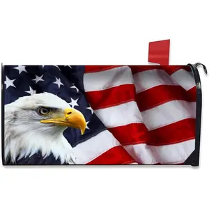 Patriotic American Flag Bald Eagle Oversize Mailbox Covers Magnetic 25.5”x21” 4th of July Independence Day Mailbox Decals Memorial Day Mailbox Wraps USA Post Letter Box Cover for Home Garden Yard