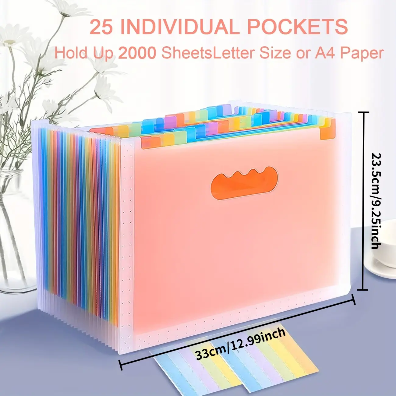 25-Layer A4 Transparent Expandable File Folder, Rainbow Student Organizer, Files Organizer, Office Paper Organizer, Expanding File Organizer, Holds 2000 Sheets, Ideal for Office, Home, School, Document Storage