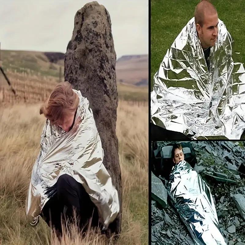 Outdoor Emergency Survival Mylar Thermal Blanket, First Aid Rescue Foil Military Body Warmer Blanket, Portable Camping Hiking Blanket