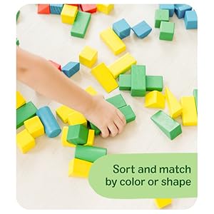 Wooden Building Blocks, 100-Piece Set of Sorting & Stacking Toys in 4 Colors and 9 Shapes, Classic Toddler Toys for Girls & Boys Ages 2+ - FSC Certified
