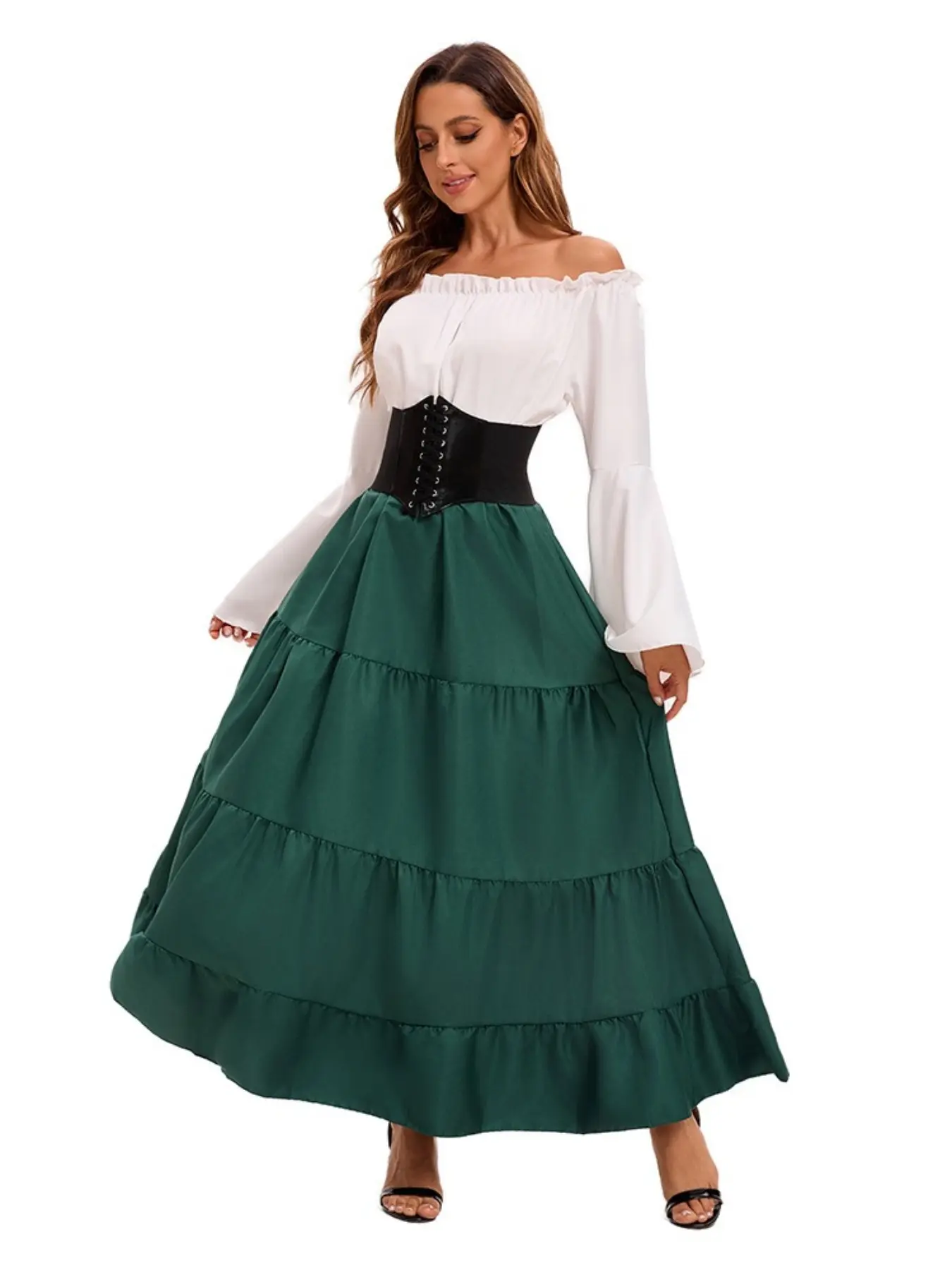 Medieval Queen Retro Dress Costume Waist Resistant Shaping Versatile Adult Women Medieval Themed Ball Stage Performance Retro Portrait Gathering Outfit