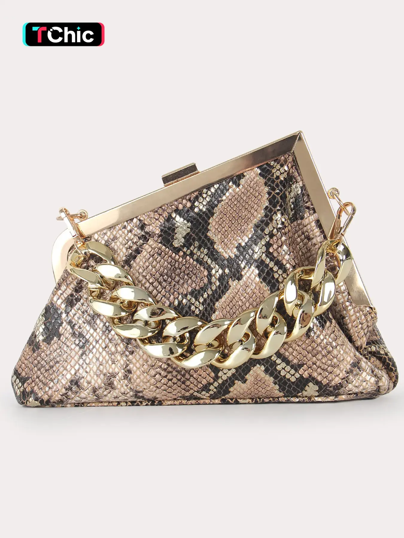 Women's Fashionable Snakeskin Print Evening Bag, Chic Bag with Chain Strap, Elegant Shoulder Clutch Bag for Party, Banquet, Trendy All-match & Exquisite Bag for Birthday Gift, Chain Shoulder Handbag