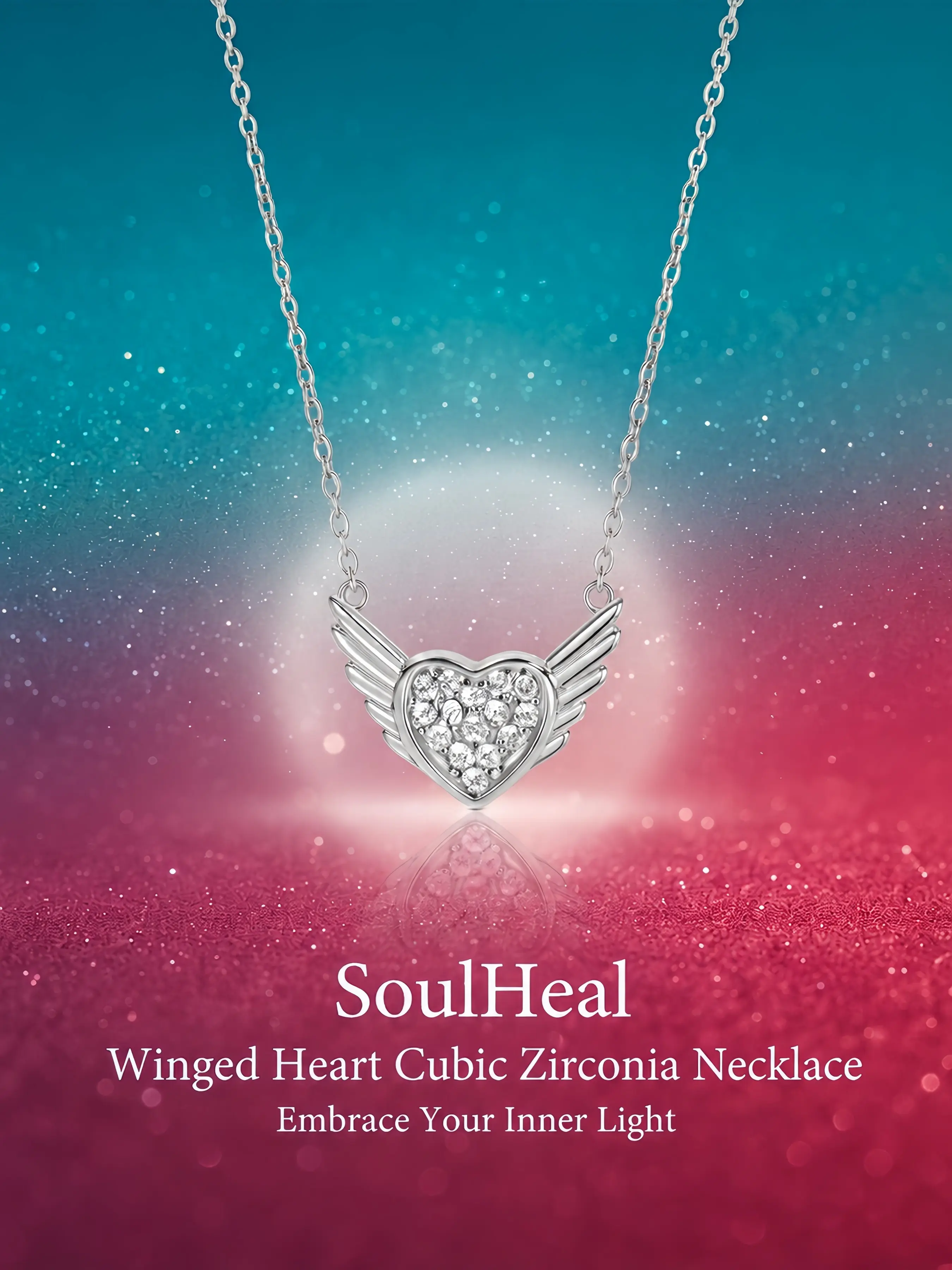 SoulHeal Angel Wing Full‑Paved Zircon Heart Titanium Steel Clavicle Necklace, Soft Healing Sweet‑Dream Light Luxury Style, Wing‑Shaped Adjustable Thin Chain With Heart Full Of Bright Cubic Zirconia, Elegant Fashion Jewelry For Women Daily Date & Gifting