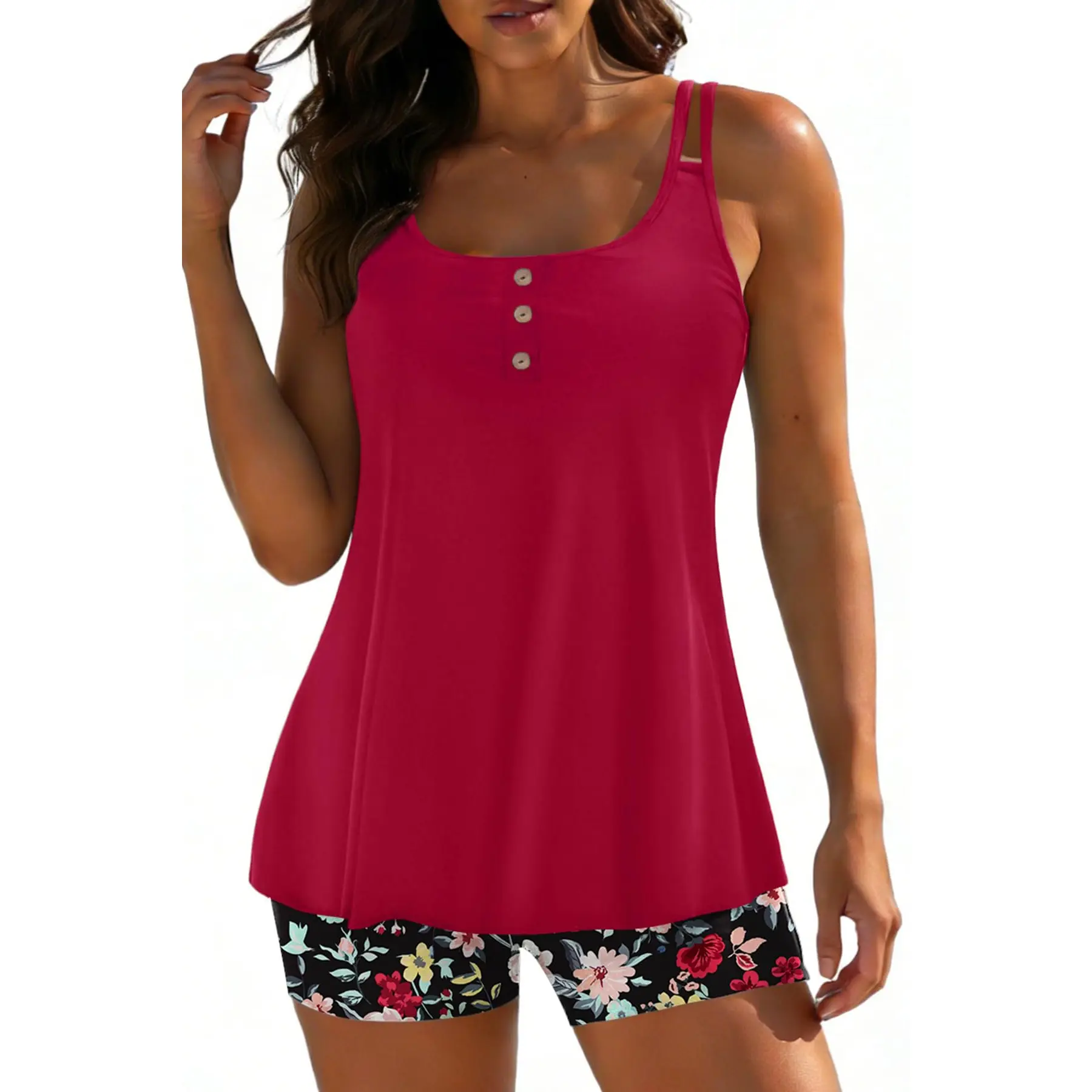 Yonique Women Tankini Swimsuit with Shorts - Flowy Two Piece Swimsuits Tummy Control Bathing Suits 2026 Swimwear