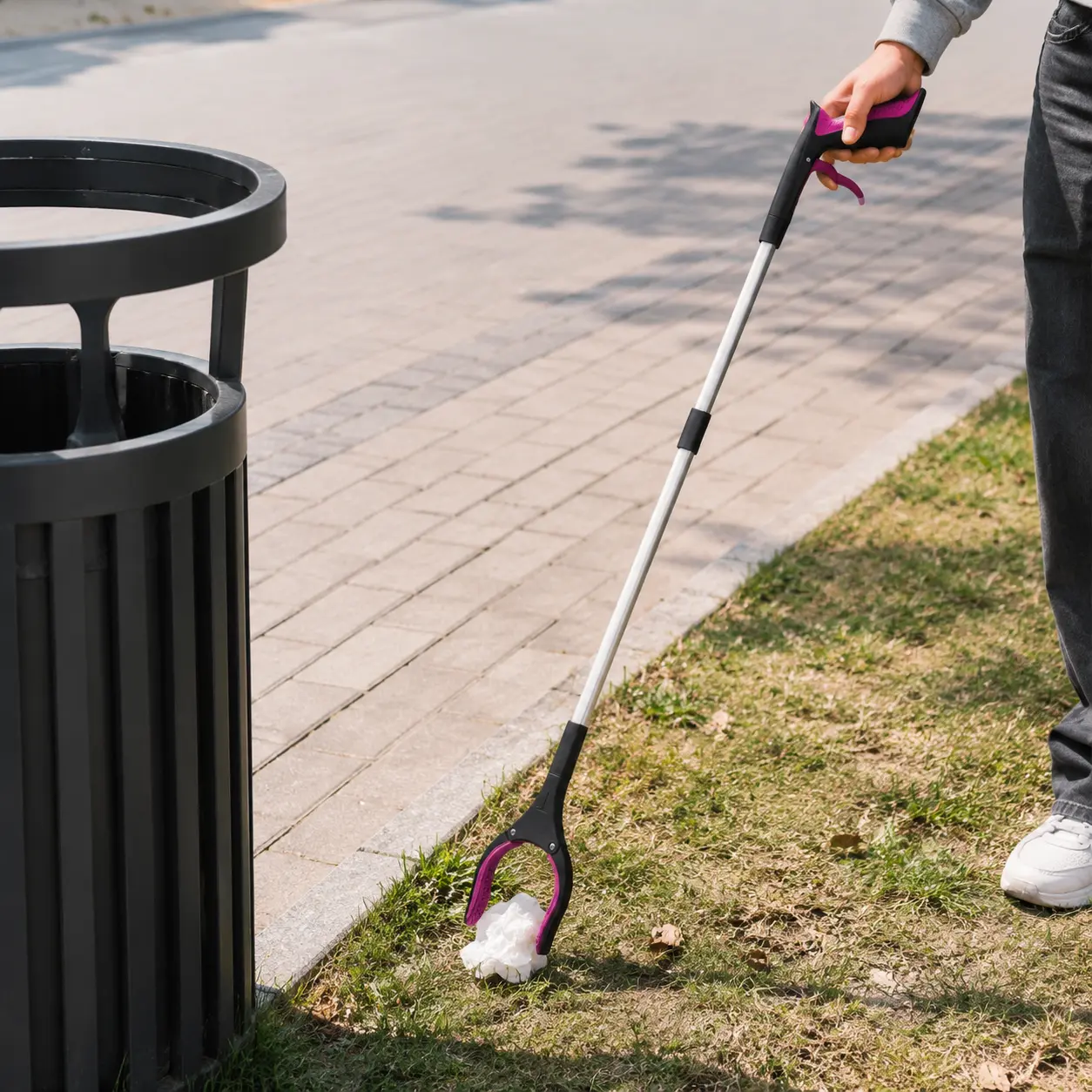 Garbage Clip Long Handle Aluminum Alloy Foldable Purple Pickup Cleaning Clip Long Handle Trash Clip, Portable Plastic Garbage Clamp, Magnetic Pickup Tool For Indoor Outdoor, Garbage Clip Tools