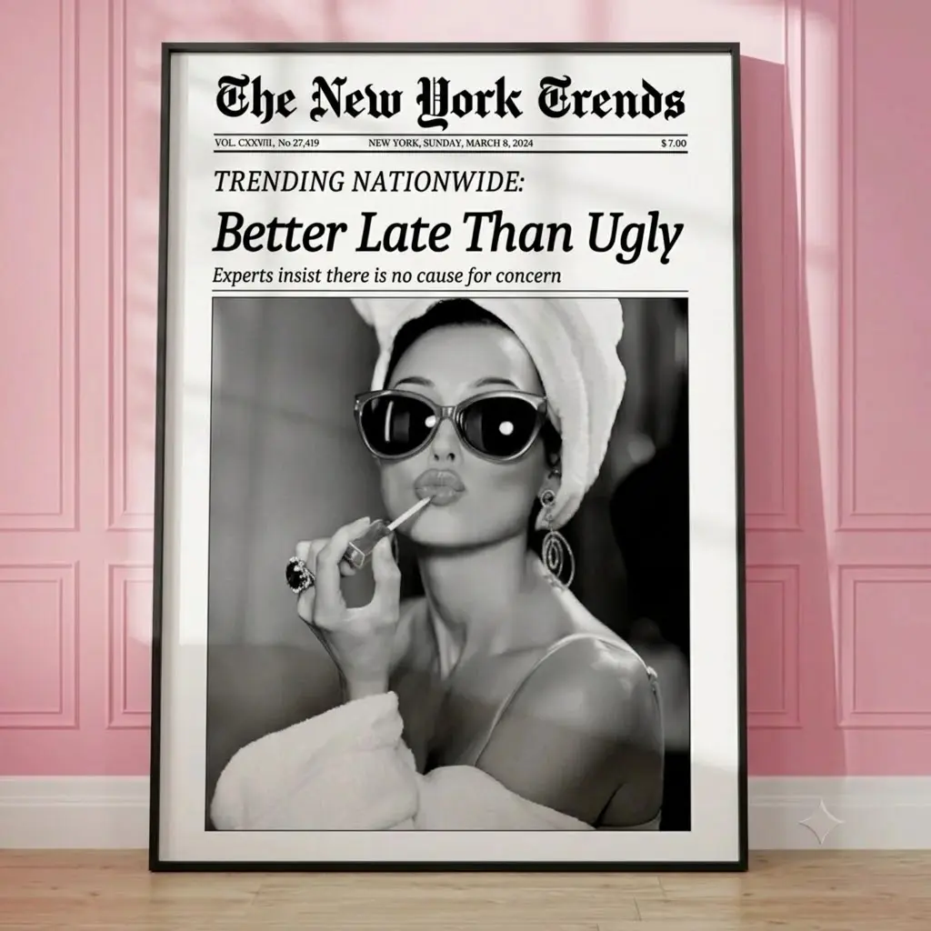 New York Times Newspaper Print Art Prints - "Better Late Than Ugly" Waterproof Posters, Aesthetic Home Decor for Living Room & Bedroom Wall Art