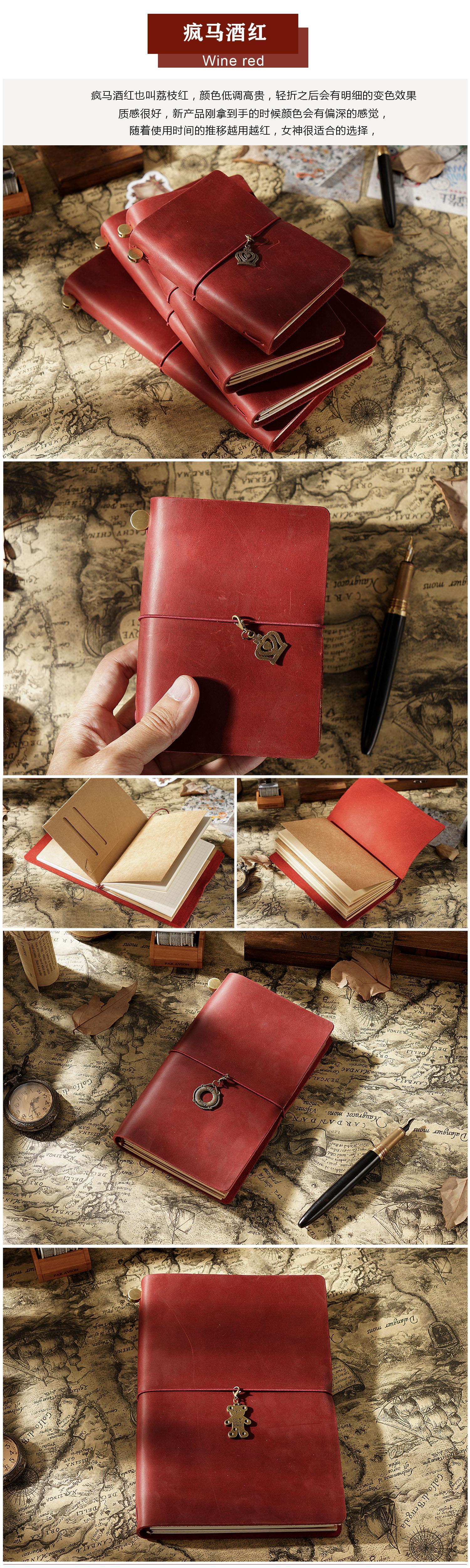 AIGUONIU Leather Notebook Handmade Vintage Cowhide Diary Passport Size TN Travel Notebook Cover Journal Sketchbook Planner