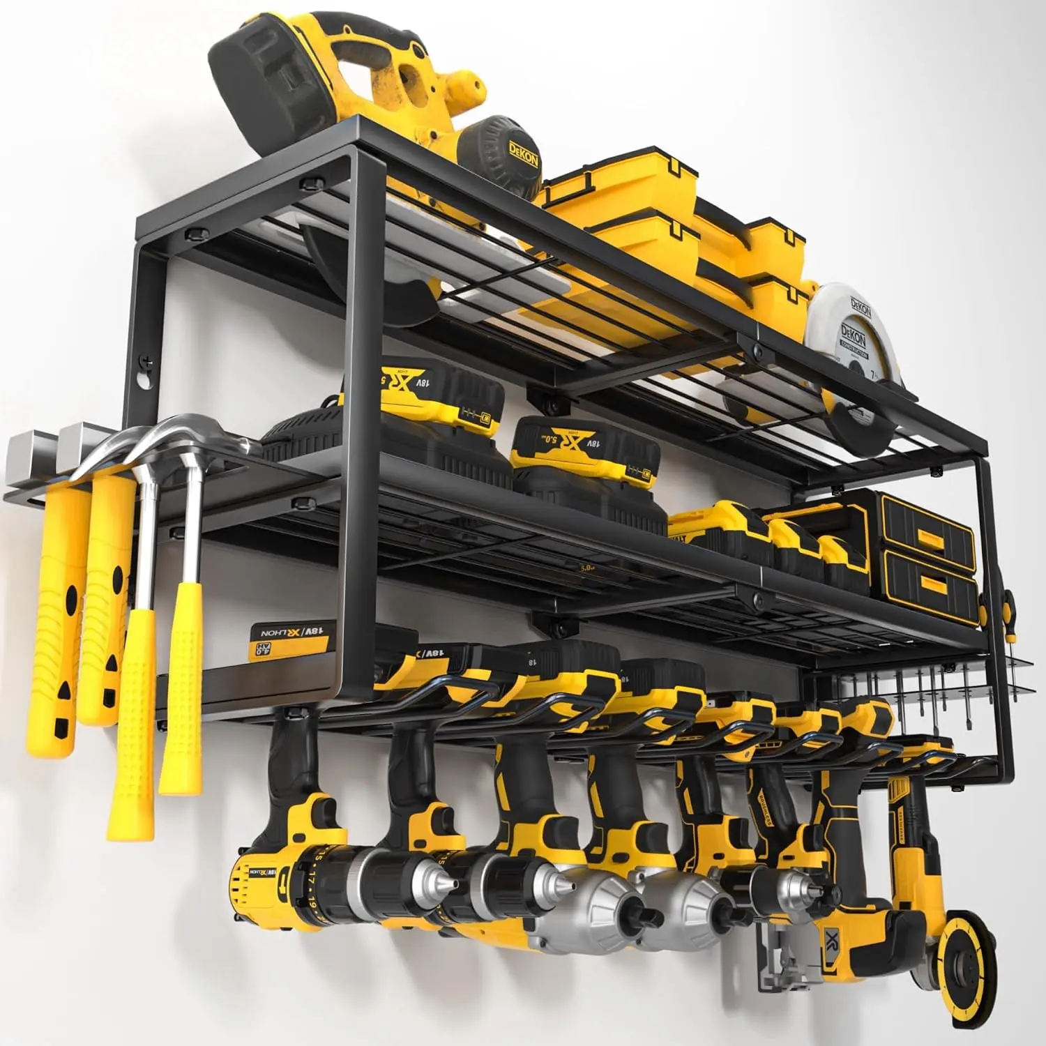 Heavy Duty Power Tool Organizer Wall Mount, Cordless Drill Hanger Storage Rack, Battery Tools Holder with Charging Station Shelf for Garage Organization, Workshop, Pegboard, Shed - 32 Inch 8 Slots