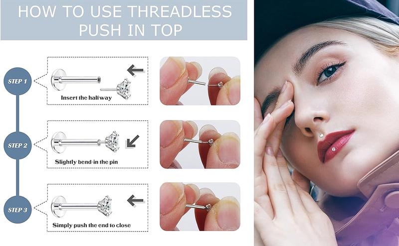 Fansilver 16G Threadless Push in Lip Rings Stainless Steel Tragus Helix Earrings Studs Nose Rings for Women Men Monroe Lip Cartilage Piercing Jewelry