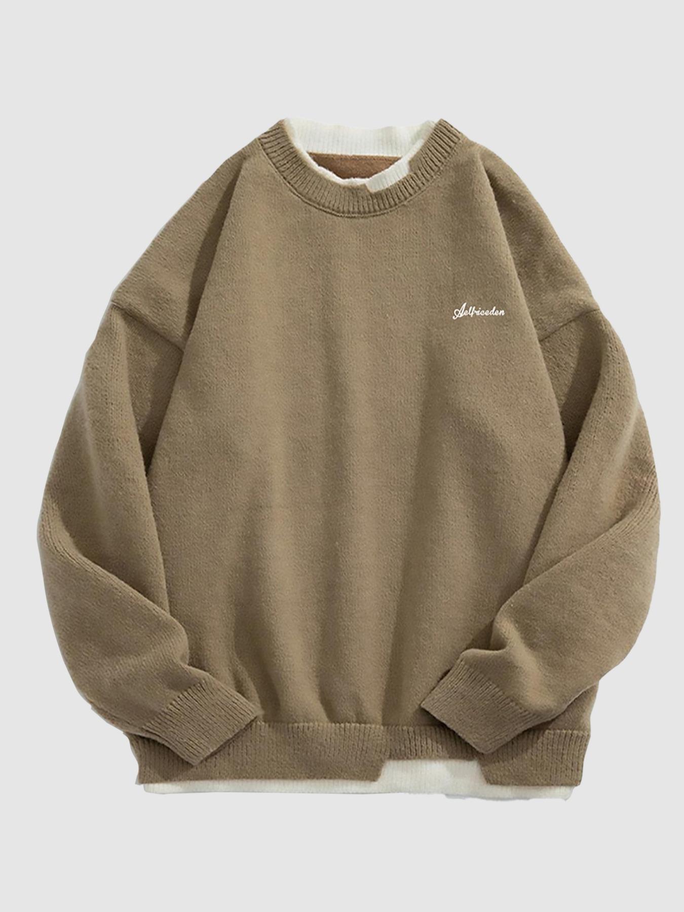 Unisex Men's Letter Print 2 in 1 Sweater, Loose Vintage Long Sleeve Crew Neck Jumper, Men's Knitwear for Daily Wear