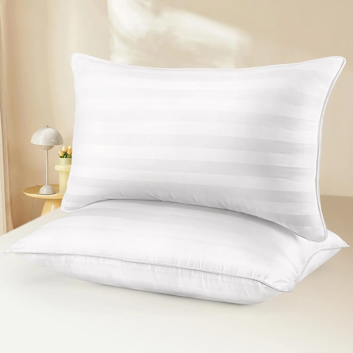 King Size Bed Pillows Set of 2 - Breathable Premium Down Alternative Pillows for Side, Back, and Stomach Sleepers Hotel Quality Fluffy Soft Cooling Microfiber Fill Skin-Friendly