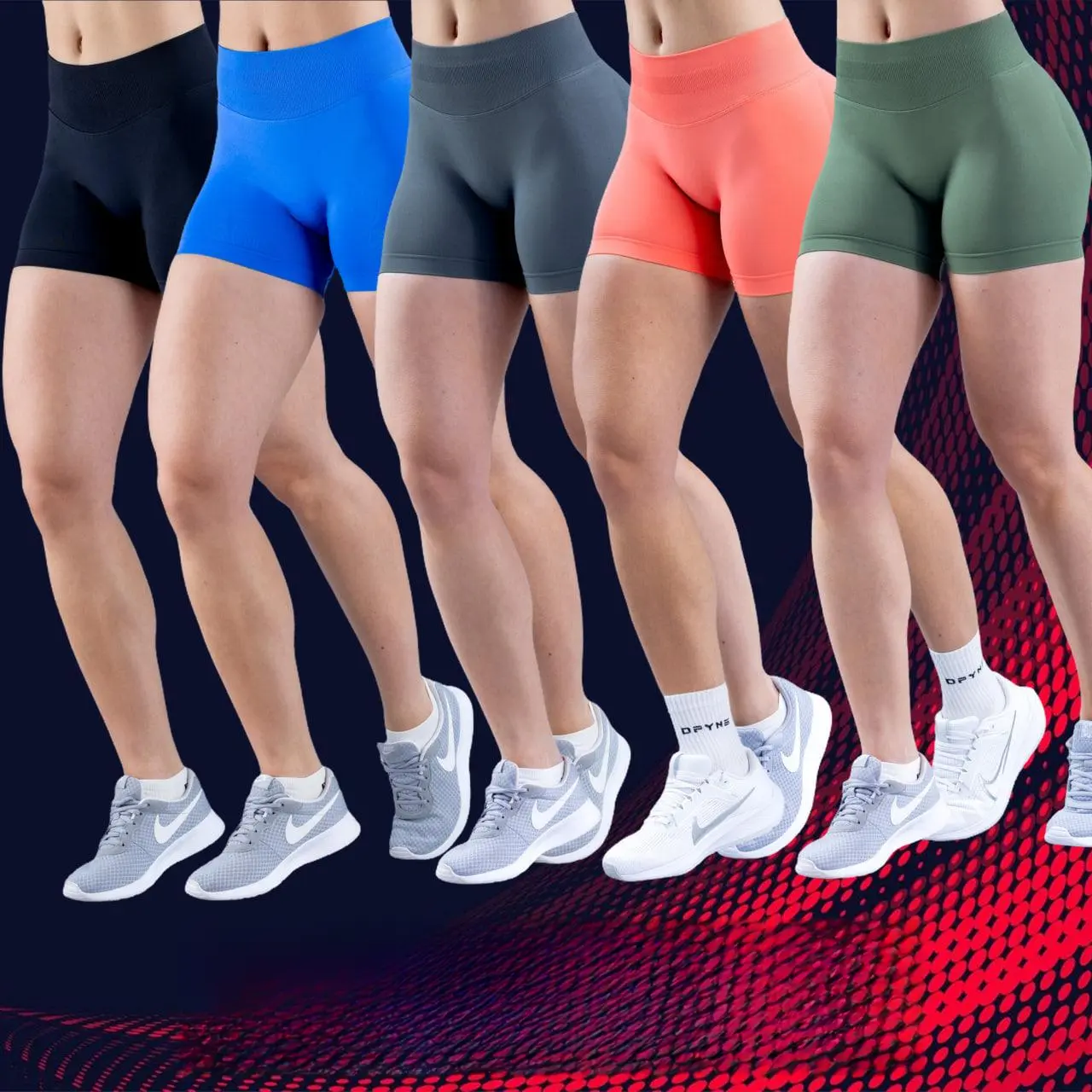DfYNG Impact Shorts - Women's Gym Wear, 4.5" Length Nylon Blend Fabric, Seamless Design, Soft Feel, High Stretch, Subtle Glute Contoured Cut