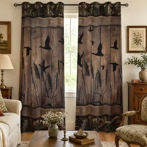 2 panels retro country duck print blackout curtains - Privacy Grommet Curtains room divider blackout curtain with perforated design on the top, suitable for living rooms, bedrooms, kitchens, and holiday decorations