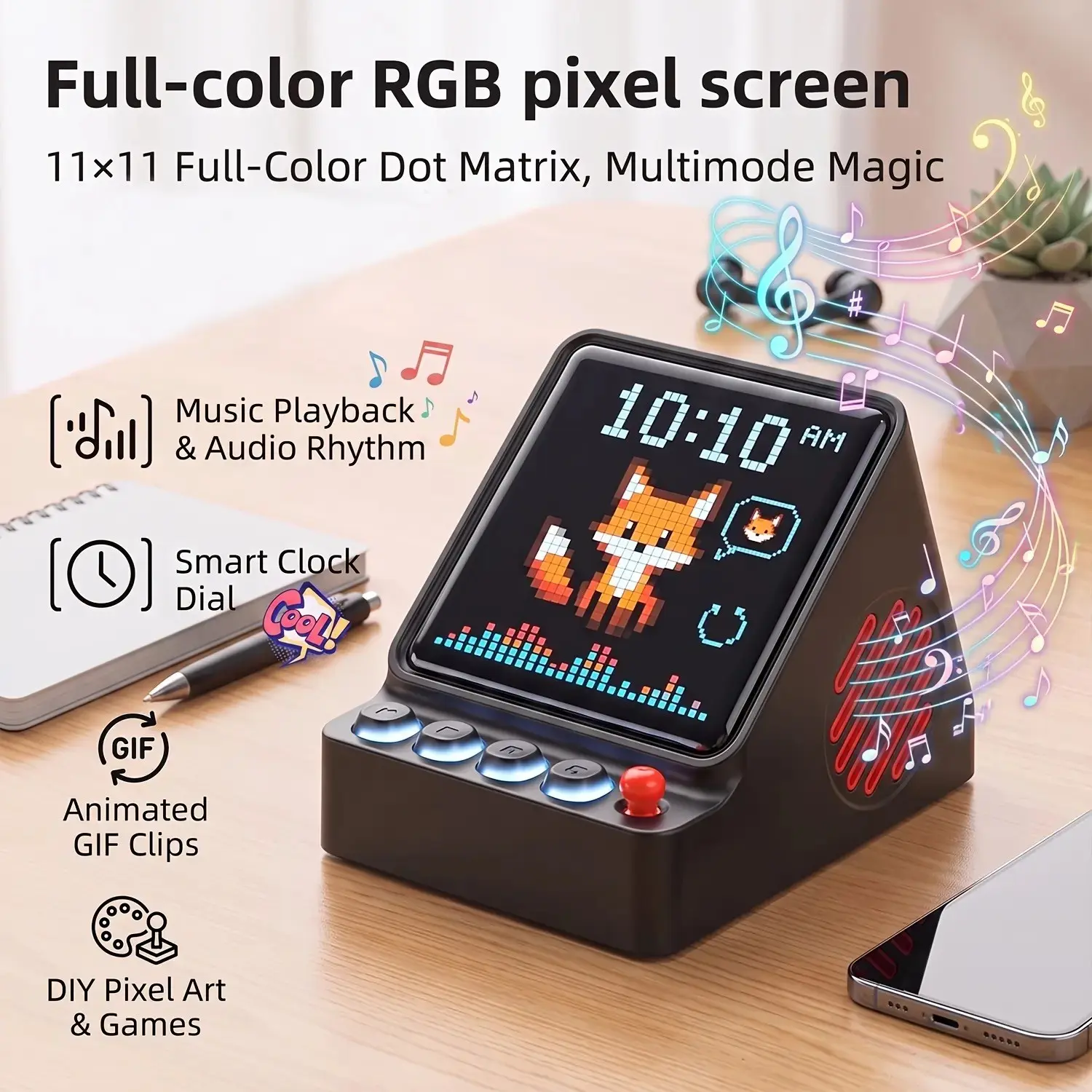 DIY Pixel Art Bluetooth-compatible Speaker, Portable Wireless Speaker with LED Display, Custom Animations, Smart Alarm, Retro Desk Decor Gift, Portable Vintage Speaker