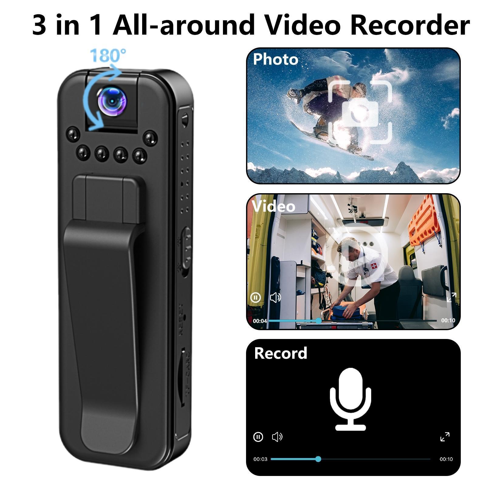 Wireless 1080P Vlog Body Camera, Wearable Body Cam with Night-Vision & 180 °         Rotation Lens – Lightweight Camcorder for Outdoor Recording & Travel