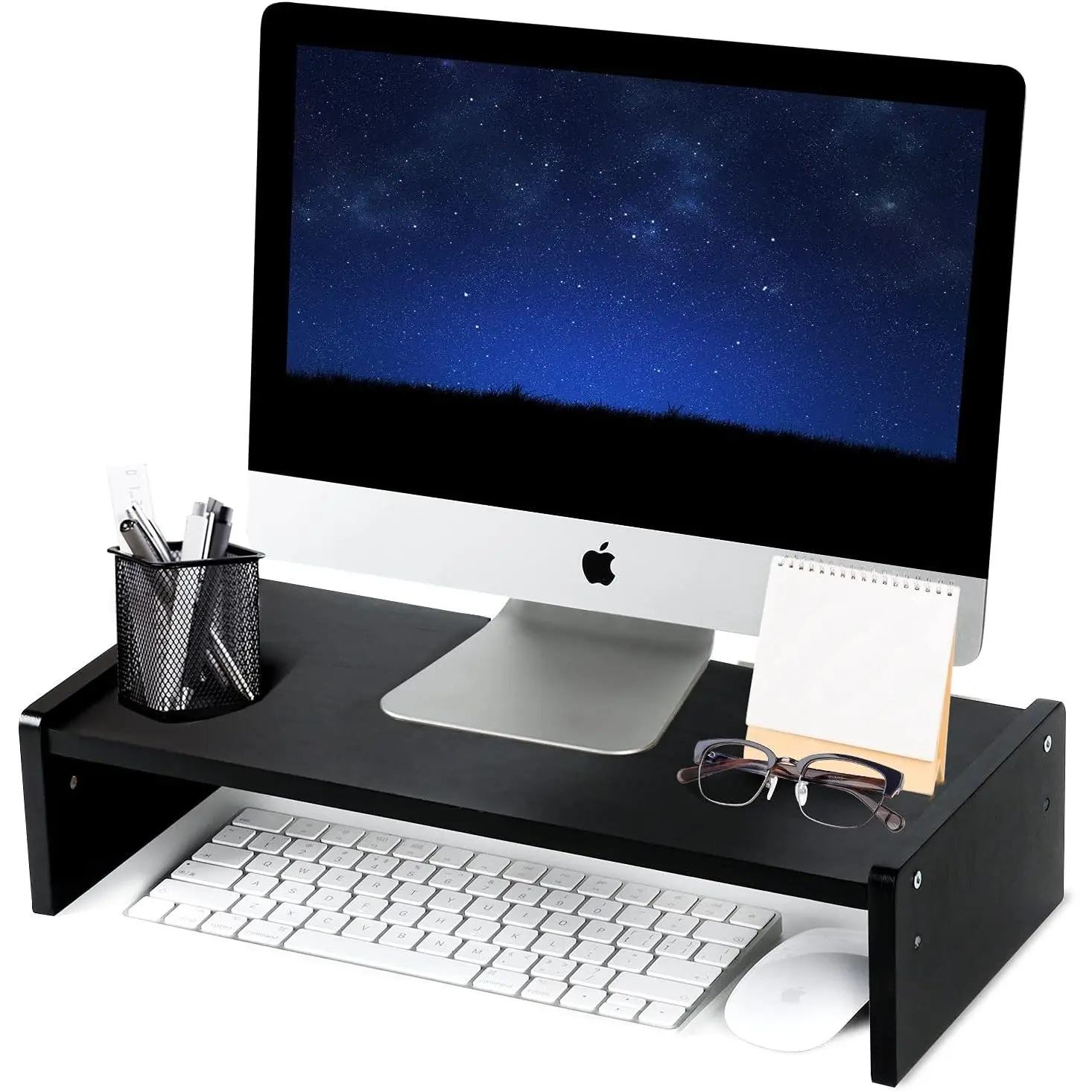 Solid   Stand Riser,  Riser with 2 Adjustable Height, 15.8 inch  Riser for , iMac, PC, Printer,   Stand for  & Office, Black