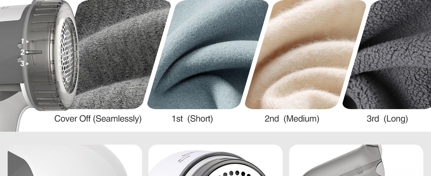 Fabric Shaver and Lint Remover, Sweater Defuzzer with 2-Speeds, 2 Replaceable Stainless Steel Blades, Battery Operated, Remove Clothes Fuzz, Lint Balls, Pills, Bobbles Gray
