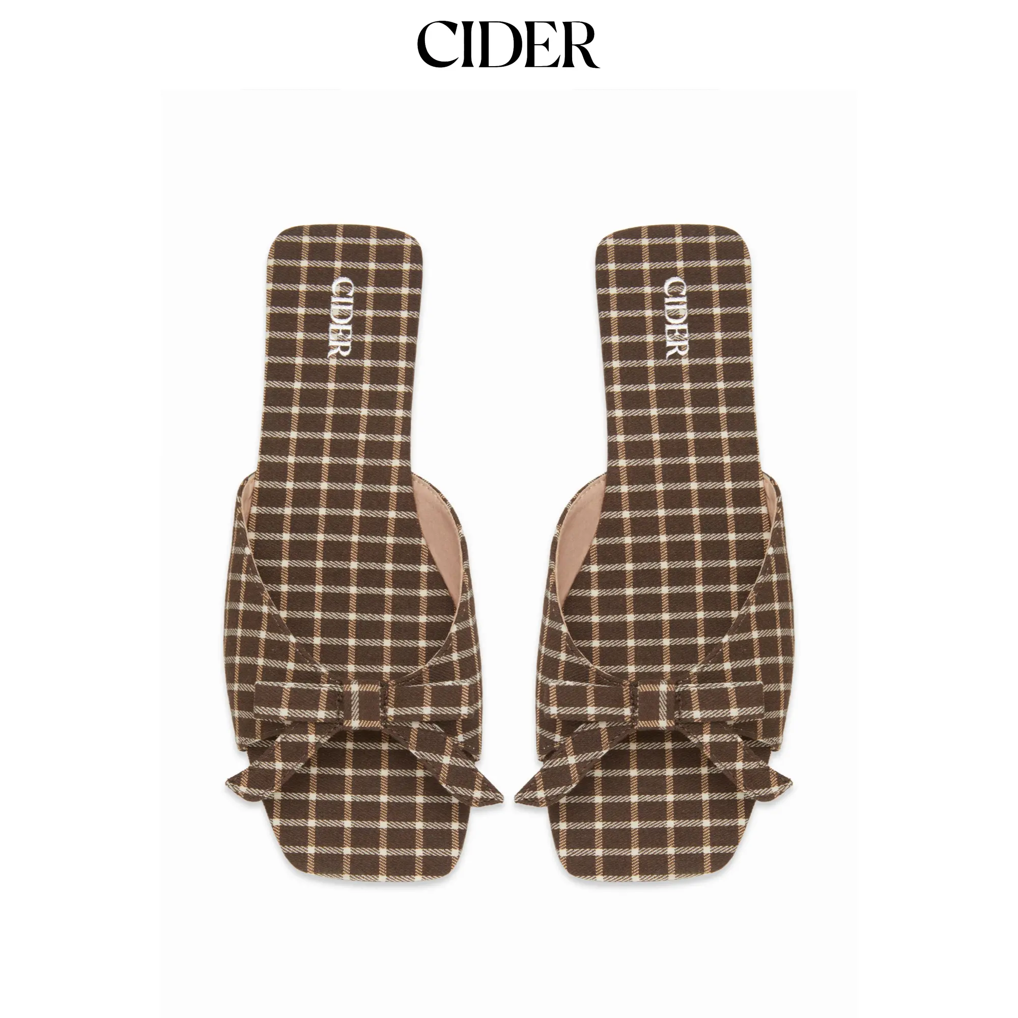 Cider GINGHAM & BOWKNOT SQUARE TOE SANDALS