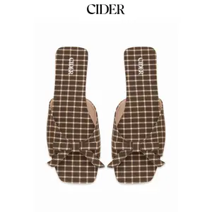 Cider GINGHAM & BOWKNOT SQUARE TOE SANDALS